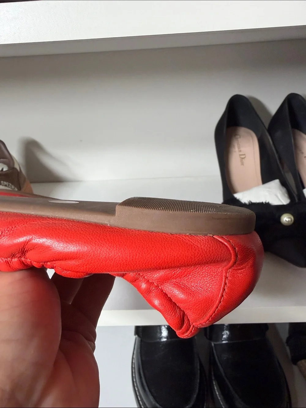 Tory Burch orange Leather Elastic-Back Ballet Flats with Gold Logo
